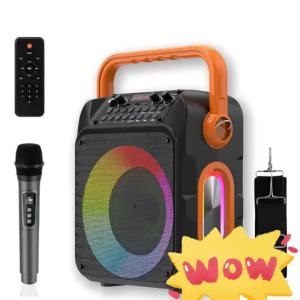 Loa Bluetooth Di Động Tích Hợp Máy Karaoke Với 2 Micro Không Dây Đèn LED Nhiều Màu Sắc Âm Thanh Công Suất Cao Dành Cho Khiêu Vũ Quảng Trường