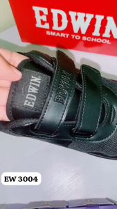 EDWIN Primary Black School Shoes CANVAS + PVC Double Strap EW3004