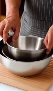 Bộ 3 bát âu trộn bột trộn salad inox 304 size lớn có vạch chia 17-19.5-24cm chống dính- Sét 3 Âu trộn chia vạch đa năng.