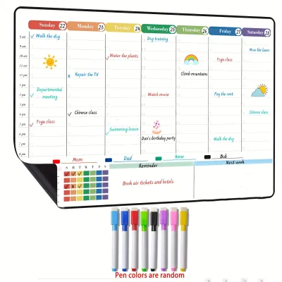 Magnetic weekly calendar whiteboard for refrigerators with time slots suitable as a planning board for schools and families