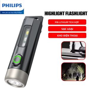 Philips 2025 Đèn Pin Mini LED Siêu Sáng EDC Có Thể Sạc Lại Móc Khóa Đèn Cắm Trại Đi Bộ Đường Dài Chống Nước Đèn Pin Tự Vệ