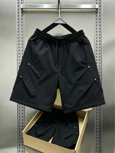 Black Pleated Studs Mens Lightweight Quick-Dry Shorts