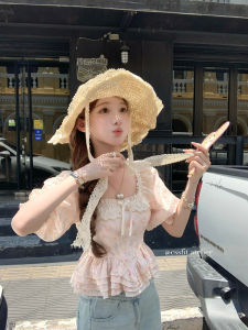 เสื้อเชิ้ตผู้หญิงแขนยาวปานกลางลายดอกไม้สีชมพู ทรงเข้ารูป หวาน สไตล์เกาหลี คอโปโล ทรงหลวม ฤดูใบไม้ผลิ 2025