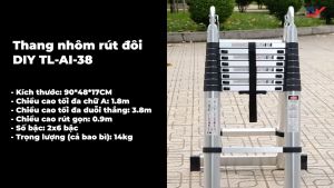 Thang nhôm rút đôi DIY TL-AI-38 chiều cao sử dụng tối đa chữ I 3.8m chữ A 1.9m tải trọng 150kg