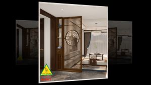 Vách ngăn phòng khách vách ngăn tủ kệ bằng gỗm bình phong tranh 4VTK27 - NỘI THẤT LẮP RÁP VIENDONGADV