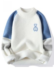 ROMON | เสื้อสเวตเตอร์ถักนิตติ้งคอตตอนบุขนแกะแบบสวมหัวสำหรับผู้ชาย ทรงหลวม แขนยาว ปกติ ฤดูหนาว 2023 โพลีเอสเตอร์ น้ำหนักเบา อบอุ่น สีสันสดใส