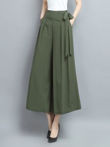 Spring Summer New Casual Pants Womens Fashion Nine-Piece Drapey Commute Wide Leg Pants High Waist Polyester Fiber