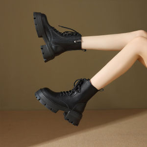 Giày Bốt Nữ Martin 2023 Phong Cách Mới Đế Dày Da Thật Thời Trang Phong Cách Anh Quốc Giày Boot Cổ Ngắn Có Lớp Lót Lông Cừu Màu Đen