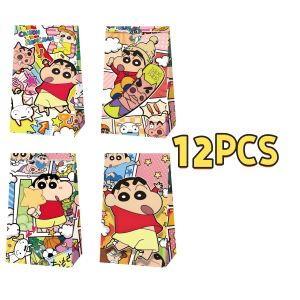 Bandai | 12/24 Crayon Shin-chan Party Favor Bags Anime Crayon Shin-chan Gift Bags with Stickers Snack Bags for Birthday Parties