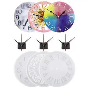 6Pcs (3Pcs Clock Molds + 3Pcs Pointer Set) Clock Resin Molds Large Roman Numerals/Arabic Numerals/Silicone Molds Resin Clock Molds Resin DIY Wall Decoration Art (3 Large Clock Molds and Clock Mechanisms) Create 3 Sets of Clocks with Different Design...