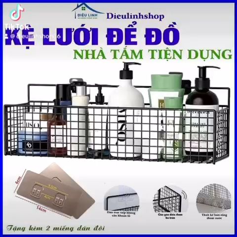 Kệ Để Đồ Nhà Tắm Lưới Sắt Hình Chữ Nhật Dán Tường, Kệ Đựng Gia Vị Nhà Bếp Sơn Tĩnh Điện, Kệ Đựng Mỹ Phẩm Gọn Gàng Dieulinhshop