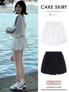 White Flower Bud Short Skirt Womens High Waist A-Line Bubble Puffy Half Skirt Small Cake Skirt Summer 2025 New Arrival