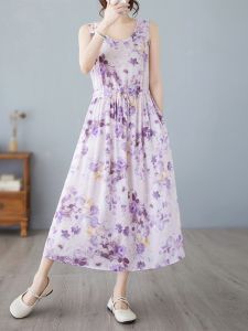 โบฮีเมียนยาว เสื้อกั๊ก เดรส ฤดูร้อน Travel ผ้าฝ้าย ผ้าลินิน ลำลอง เรียบหรู Fairy กระโปรง พิมพ์ชุดชายหาดวันหยุดการผลิตจีน