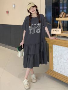 Summer Comfortable Pure Cotton Short Sleeve T-Shirt Dress Womens Casual Loose A-Line Midi Dress Slimming Effect