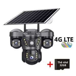 Camera IP Năng Lượng Mặt Trời PTZ 3 Ống Kính 3 Màn Hình 15MP Ngoài Trời 4G Không Dây Wifi An Ninh CCTV Với Zoom 10X Tự Động Theo Dõi Chống Nước