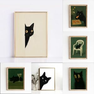 Minimalism Cute Peeping Black Cat Funny Cat Face Modern Poster and Prints Canvas Printing Wall Art Picture for Living Room Decor