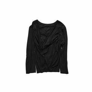 1JINN STUDIO | Lace Splice Illusion Neck Long Sleeve Blouse Slimming