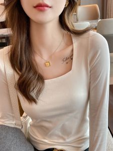 Miiow | White Pure Cotton Long Sleeve Womens Base Shirt Cat Person Style Sweet Autumn Winter Slim Fit High End Square Collar Top