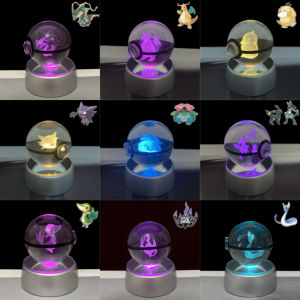 Takara Tomy | Pokemon 3D Crystal POKE BALL Figure Toys Snivy Dragonair Blastoise Venusaur Milotic Raichu Night Light LED Lamp Base Model Dolls