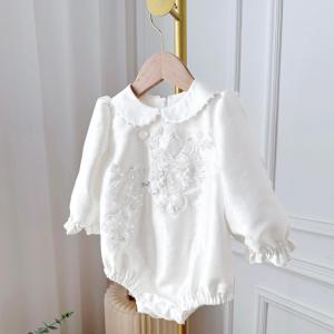 Summer Baby Girl Short Sleeve Doll Collar Romper Birthday Dress Polyester Fiber Sweet Style Butterfly Knot Frock for 3-60 Months