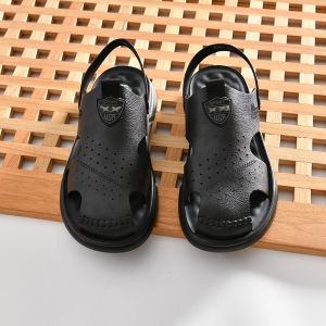 Leather Sandals Outdoor Slip-On Slippers Anti-Slip Beach Shoes Summer Casual Comfortable Breathable Flat Heel Daily Wear