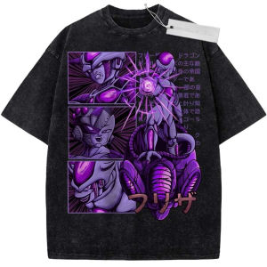 Bandai | Oversize Vintage Washed Dragon Ball Z T Shirt Frieza Lord of Evil Manga Graffiti Streetwear Tee for Daily Casual Outfit