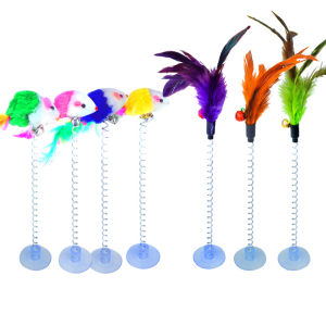 Playable Cat Toy Self-Hi Mouse Sucker Spring Tumbler Puzzle Cat Teaser Feather with Bell Bite-Resistant