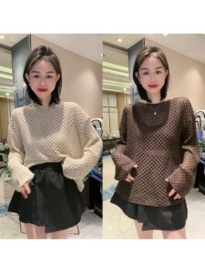 Fashionable Hollow out Knitwear Womens Loose Top Korean Style round Neck Long Sleeve Airy Feel Good Early Autumn New Design
