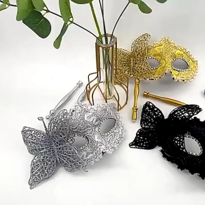 Halloween Party Mask with Holding Stick Evening Prom Masquerade Mask Stage Cosplay Props Venetian Half Face Masks