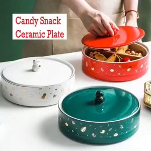 Bulat Bekas Kuih Raya Bekas Plate Dried Fruit Box With Lid Food Storage Box Snack Tray Candy Tray Cookie Storage Biscuit Dispenser Food Container