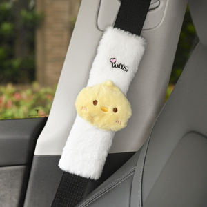 1/2pc Cute Cartoon Chick Car Seat Belt Cover Imitation Rabbit Fur Auto Seatbelt Shoulder Pad Soft Plush Creative Design