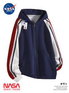 NASA Joint Name American Fashion Brand Hooded Sweatshirt Men and Women Spring & Fall New Arrival Stripes Patchwork Hooded Cardigan Couple Coat
