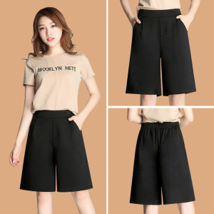 Loose Straight Leg Short Pants Womens Summer Thin New Wide Leg Casual Mid-Pants High Waist Five-Quarter Pants plus Size