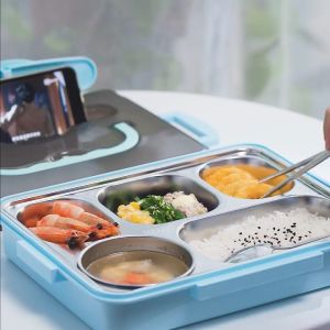 304 Stainless Steel 5 Compartment Lunch Box / Food Cointainer