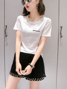 Pure Cotton Black T-Shirt Short Sleeve Summer New Womens Base Shirt Inner Wear Halvesleeve Sparkling Top Commute Simple Style
