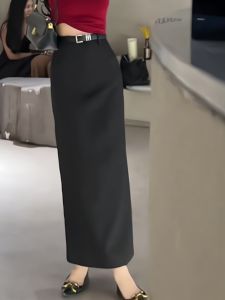 Korean Style High Waist Straight Leg Suit Skirt Womens Black Slimming Summer New Style Hot Girl Pure Desire Wrap Body Skirt