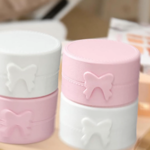 Kotak Perhiasan Mini Bulat Travel Jewelry Box / Tempat Penyimpanan Anting Cincin Fashion PH C1419