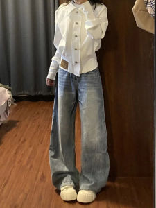 Cleanfit Loose Straight Leg Jeans Mens American High Street Light Blue Curved Knife Wide Leg Pants Youth Casual Denim Jeans