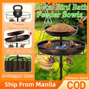 Metal Bird Bath For Outside 42In Vintage Freestanding Bird Baths Double-Layer Bowl Bird Bath Stand Lawn Plug-In Food Dispenser Detachable Steel Ring Holder With Upgraded 5-Pronged Base For Garden Yard Patio Decor