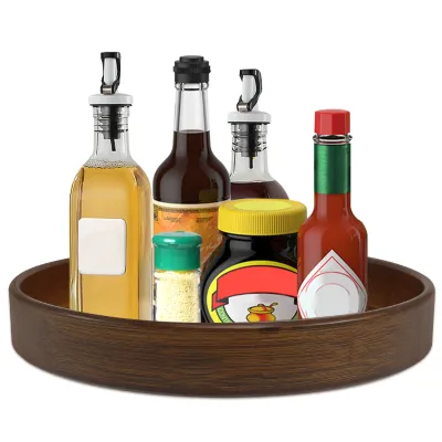 Wood Lazy Susan Organizer Round Lazy Susan Rotating Container for Cabinet Pantry Kitchen Countertop Refrigerator Spices Pantry Kitchen Turntable Organizer