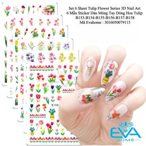 Set 6 Mẫu Sticker Dán Móng Tay 3D Dạng Decal Dán Móng Chống Nước Hoạ Tiết Hoa Tulip / Tulip Flower Series 3D Nail Art Sticker B153 - B158
