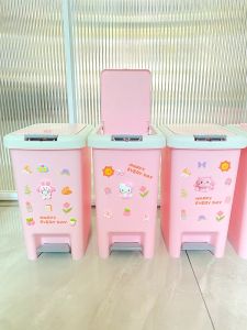 New Cute Cartoon Childrens Room Foot Pedal Pressure Cap Trash Can Home Bedroom Bathroom Narrow Gap Waste Basket Plastic Square