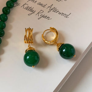 CAFFTI | New Chinese Style Natural Green Jade Quartz Ice Earrings