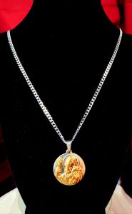 ST. BENEDICT NON TARNISH 2TONE STAINLESS SILVERS NECKLACE FOR PROTECTION AGAINST EVIL 1.3mm Medal 23 inches Long