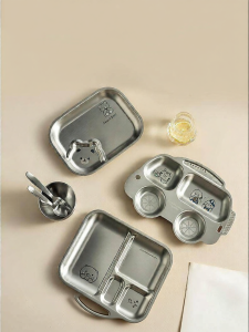onlycook | Antibacterial Stainless Steel Baby Partitioned Plate