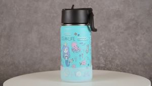 Mollcity 350ML/475ML ขวดน้ำปากกว้างเด็ก-ขวดสแตนเลสพร้อมหลอดขวดน้ำปลอดสาร BPAป้องกันการรั่วซึม