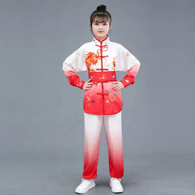 Childrens Martial Arts Performance Outfit Set Short Sleeve Training Uniform for Martial Arts Operations School Sports And Dragon Dance
