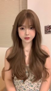 วิกผมหญิงยาว วิกผม วิกผมลอน แฮร์พีชผมลอน ผมลอนใหญ่ หน้าม้าซีทรู สีน้ำตาลอ่อนประกายทอง ยาว 70 cm แถมฟรีเน็ตผม พร้อมส่งไว