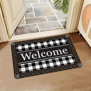 VIKAMA Welcome Check Door Mat Thảm Trải Sàn Ngoài Trời Trong Nhà Có Thể Giặt Được Chống Trượt Phong Cách Hiện Đại Polyester Trang Trí Nhà Cửa Cho Phòng Ngủ Nhà Bếp
