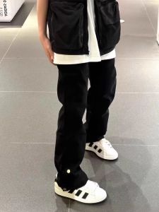 Black Knife Edge Straight Leg Jeans Mens Spring Autumn High Street Workwear Trousers Cleanfit Flared Pants mid High Waist Long Pants Youth Trendy